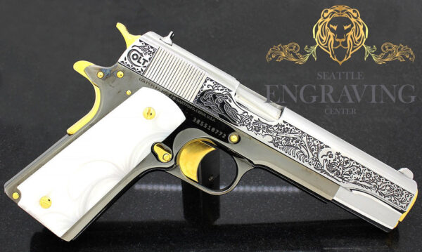 1911 COLT Government 45ACP :: "DAY of the DEAD" Design, 24K Gold Plated, Black Nickle, and High Polished Stainless Steel - Image 2