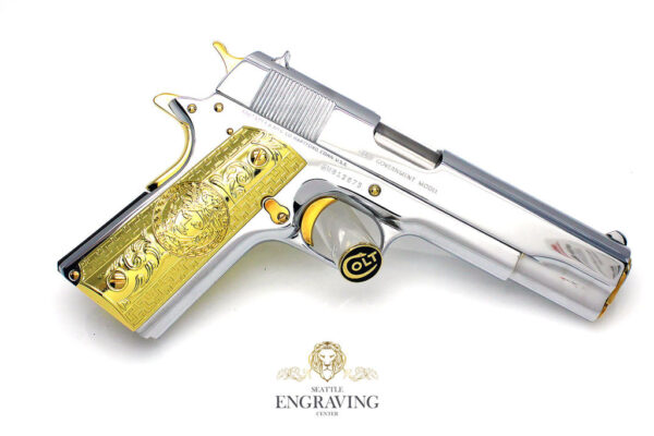 *RARE* CUSTOM 1911 COLT 38 Super, High Polished White Chrome & 24K Gold - Image 2