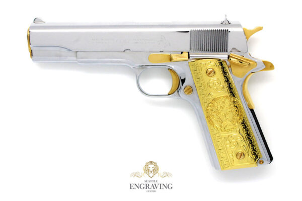 *RARE* CUSTOM 1911 COLT 38 Super, High Polished White Chrome & 24K Gold - Image 3