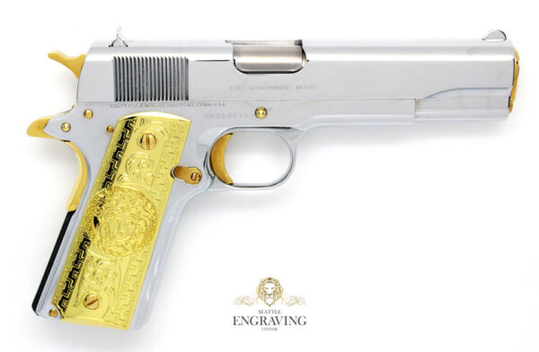 *RARE* CUSTOM 1911 COLT 38 Super, High Polished White Chrome & 24K Gold - Image 5