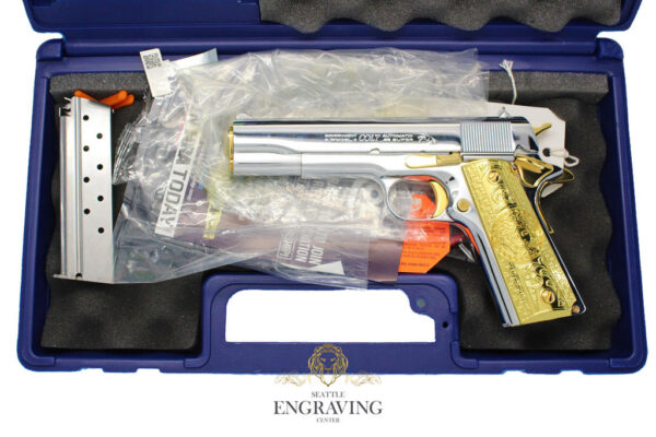 *RARE* CUSTOM 1911 COLT 38 Super, High Polished White Chrome & 24K Gold - Image 4