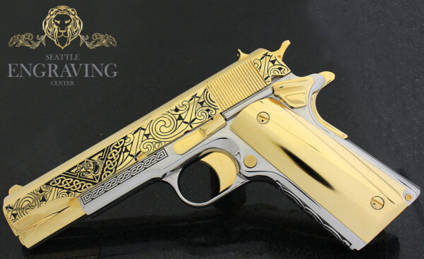 COLT 1911 Government 45ACP, CELTIC design, 24K Gold Plated