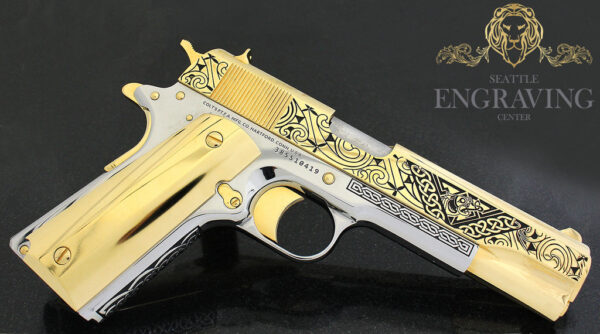 COLT 1911 Government 45ACP, CELTIC design, 24K Gold Plated - Image 2
