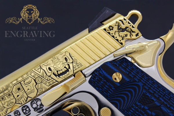 COLT 1911 38 Super Competition, High Polish Stainless Steel and 24K Gold, Mexican Heritage Design - Image 3