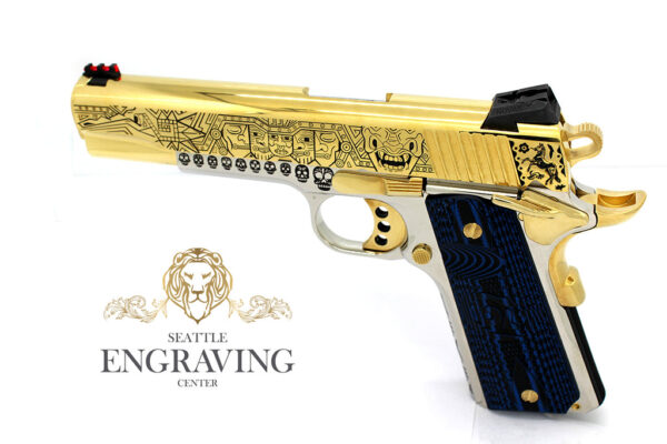 COLT 1911 38 Super Competition, High Polish Stainless Steel and 24K Gold, Mexican Heritage Design - Image 4