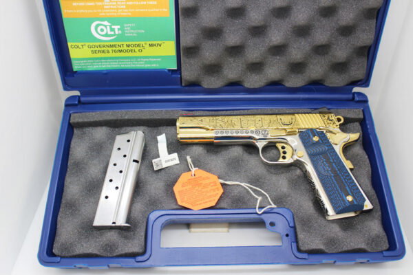 COLT 1911 38 Super Competition, High Polish Stainless Steel and 24K Gold, Mexican Heritage Design - Image 5
