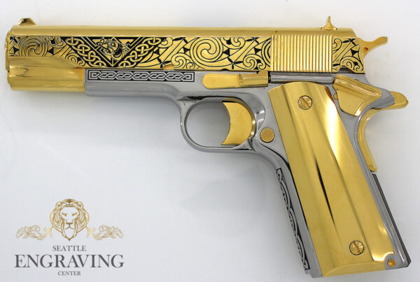 COLT 1911 Government 45ACP, CELTIC design, 24K Gold Plated - Image 3