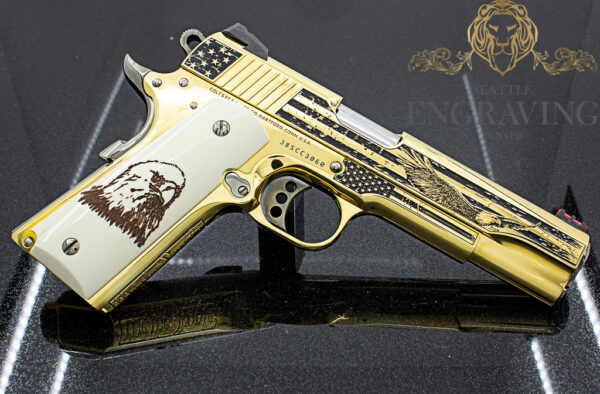 1911 COLT Competition 45ACP, 24K Gold Plated, Exclusive "American Flag Design" - Image 2