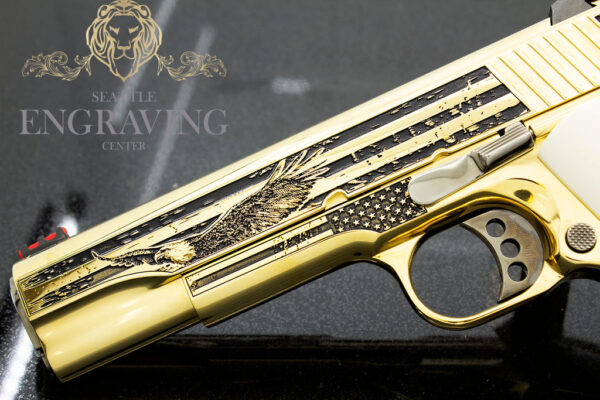 1911 COLT Competition 45ACP, 24K Gold Plated, Exclusive "American Flag Design" - Image 3