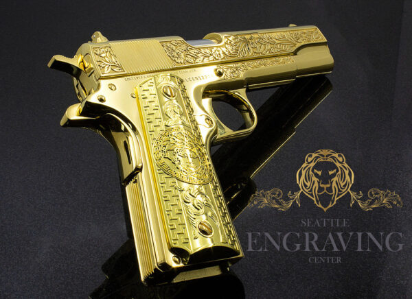 Custom 1911 COLT 45ACP - "Flower & Leaf" Design, 24K Gold Plated with Diamonds