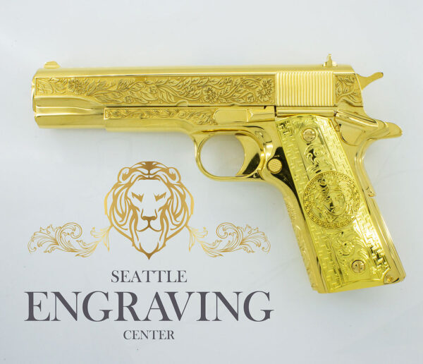 Custom 1911 COLT 45ACP - "Flower & Leaf" Design, 24K Gold Plated with Diamonds - Image 2