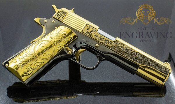 1911 COLT Government 45ACP - Day of the Dead Design - 24K Gold Plated & Black Chrome - Image 2