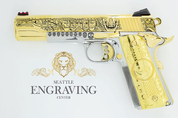 1911 COLT 38 Super, Enhanced Competition Series 80, "Mexican Heritage" Design, High Polish Stainless Steel and 24K Gold - Image 4
