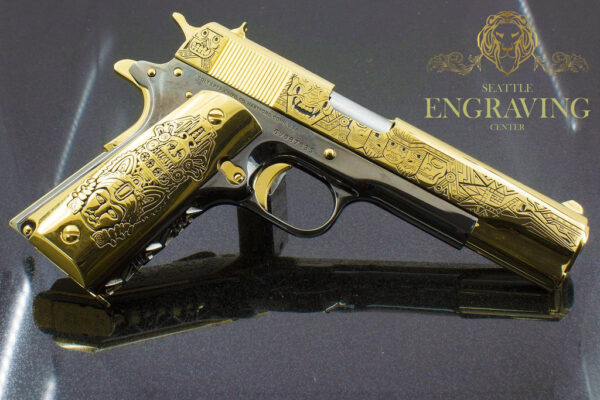 RARE COLT 38 Super, "EL JEFE DE JEFES" Mexican Heritage Design in 24K GOLD & Black Chrome