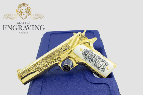 RARE COLT 38 Super, "EL JEFE DE JEFES" Mexican Heritage Design in 24K GOLD, Ruby, and Diamonds
