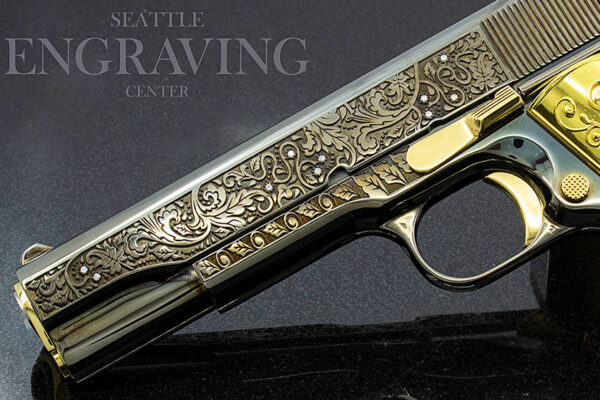 1911 Colt Government 45ACP, VINES & BERRIES Design With Diamonds, 24K Yellow Gold Accents - Image 3