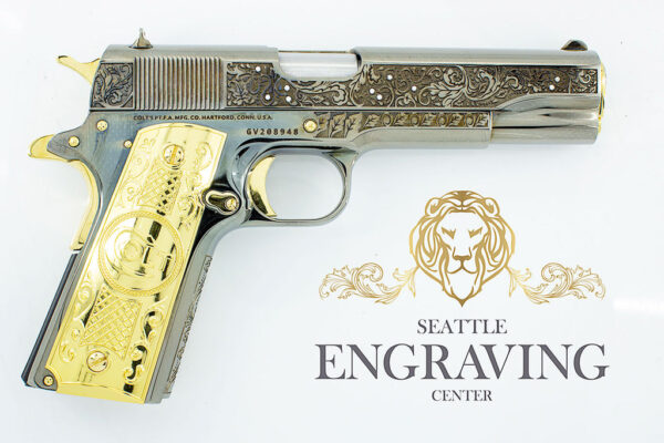 1911 Colt Government 45ACP, VINES & BERRIES Design With Diamonds, 24K Yellow Gold Accents - Image 4
