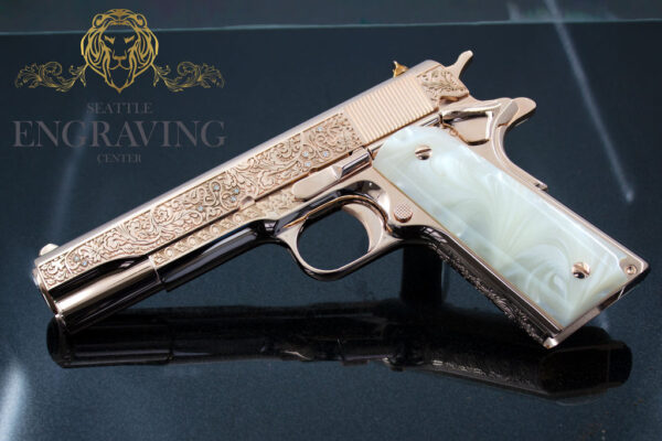 Stunning 18K Rose Gold with Diamonds, 1911 COLT 45 Government, Vine & Berries Design