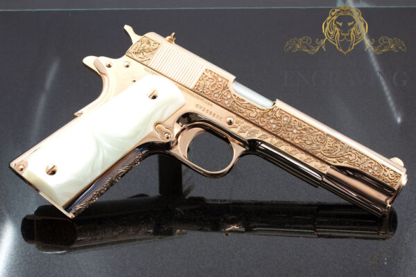 Stunning 18K Rose Gold with Diamonds, 1911 COLT 45 Government, Vine & Berries Design - Image 2
