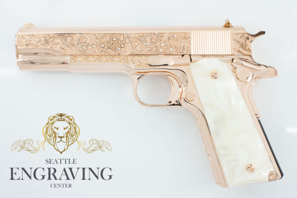 Stunning 18K Rose Gold with Diamonds, 1911 COLT 45 Government, Vine & Berries Design - Image 3