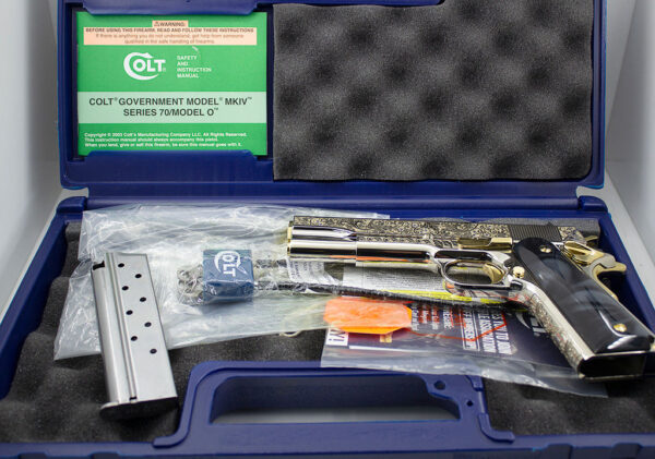 1911 COLT 45 Government, "Vine & Berries" Design, 24K White Gold with Sapphire inlay and 24K Gold - Image 3