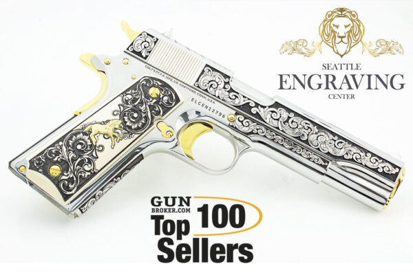 1911 COLT Government SCROLL DESIGN .38 SUPER, 24K GOLD & Diamonds - Image 4