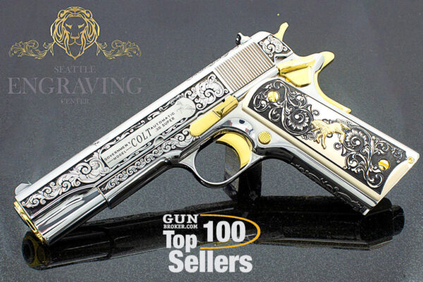 1911 COLT Government SCROLL DESIGN .38 SUPER, 24K GOLD & Diamonds - Image 2