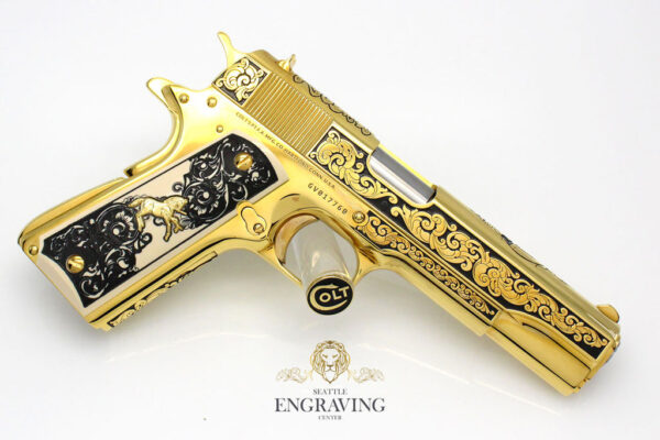 24K GOLD PLATED 1911 COLT 45 ACP, "ELITE" Scroll Design