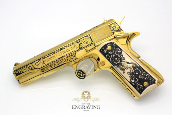 24K GOLD PLATED 1911 COLT 45 ACP, "ELITE" Scroll Design - Image 2