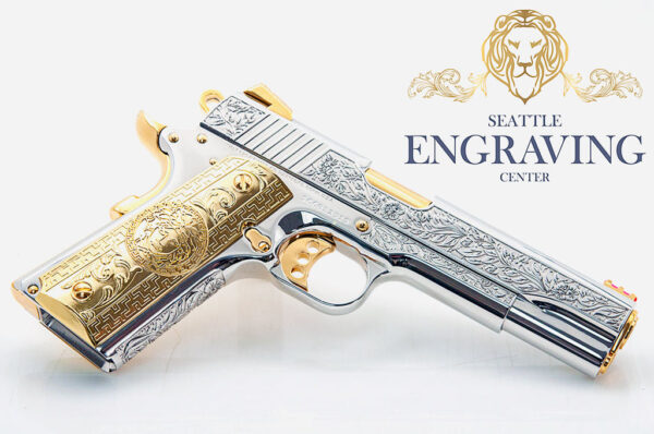 STUNNING 1911 COLT .45 ACP Competition, Flower & Leaf Design, 24K Gold Plated - Image 2