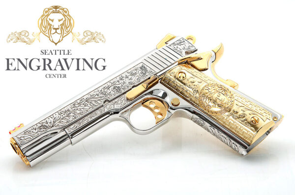STUNNING 1911 COLT .45 ACP Competition, Flower & Leaf Design, 24K Gold Plated - Image 3