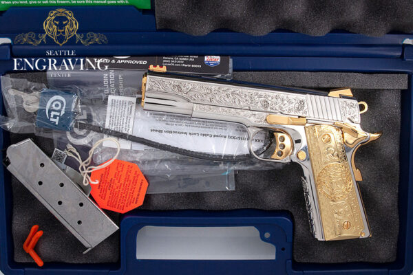 STUNNING 1911 COLT .45 ACP Competition, Flower & Leaf Design, 24K Gold Plated - Image 4