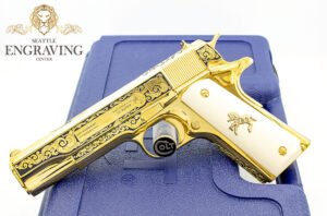 1911 COLT 38 Super - "COLT SCROLL" Design Engraving - All 24K Gold Plated