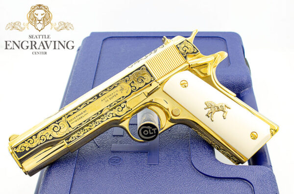 1911 COLT 38 Super - "COLT SCROLL" Design Engraving - All 24K Gold Plated