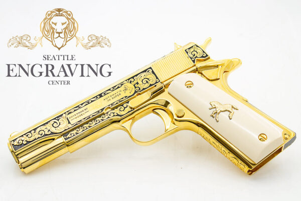 1911 COLT 38 Super - "COLT SCROLL" Design Engraving - All 24K Gold Plated - Image 2