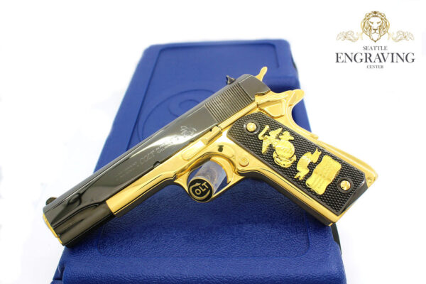 1911 Custom COLT Government 45 ACP, 24K Gold Plated & Black Chrome - Image 2