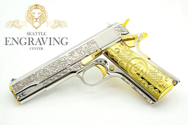 24K White Gold with Diamonds, 1911 COLT 45ACP, Vine & Berries Design - Image 2