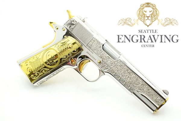 24K White Gold with Diamonds, 1911 COLT 45ACP, Vine & Berries Design - Image 3