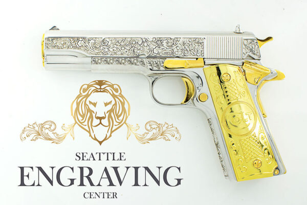 24K White Gold with Diamonds, 1911 COLT 45ACP, Vine & Berries Design - Image 4